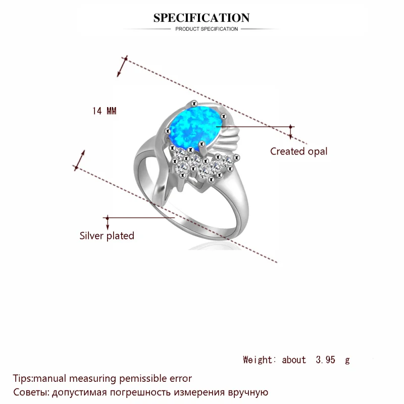 Розничная любовник Циркон Синий огонь кольцо из опалового серебра США Sz#6,5 ювелирные изделия OR301A