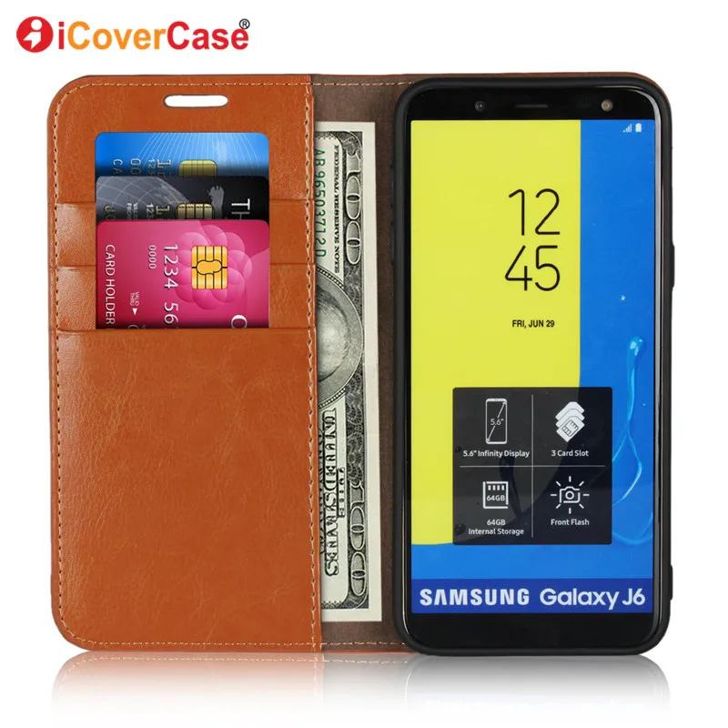 Действительно кожа флип Coque Etui для samsung Galaxy J6 J 6 чехол из натуральной кожи кошелек мешок мобильного телефона fundas Carcasas