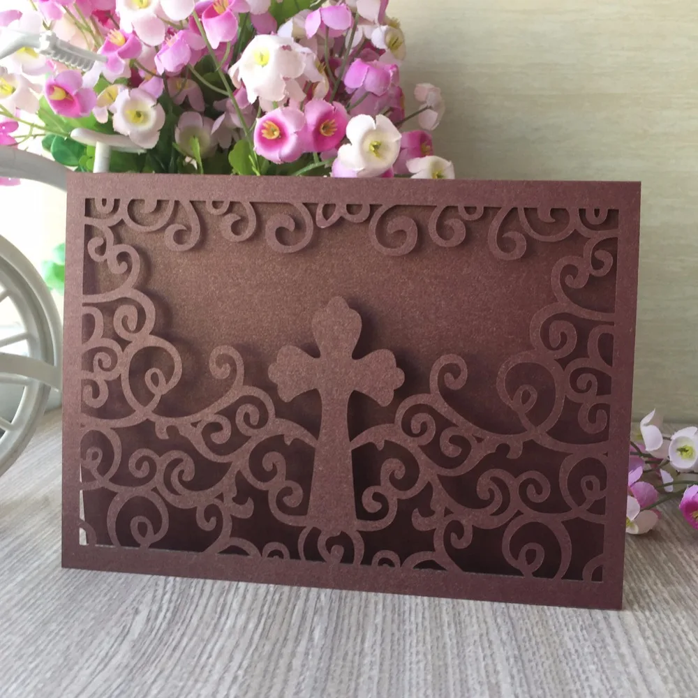

30pcs/Lot Hot Laser Cut Lace And Cross Design Invitation Cards Easter Baby Shower Baptism Decorations