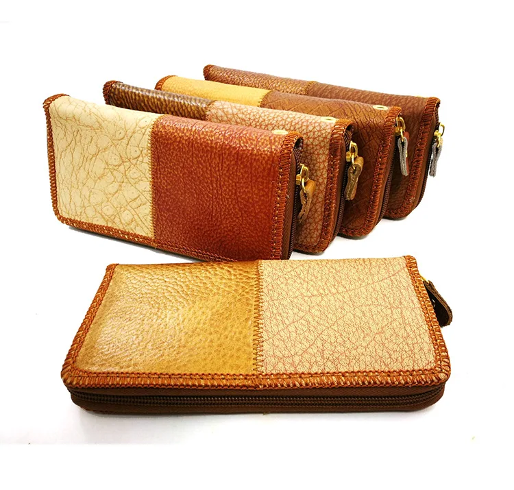 

High Quality Vintage Genuine Leather Wallets Women Wallet Zipper Stitching Purse Fashion Lady Long Wallet Clutch Bag 959#