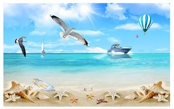 

Custom photo wallpaper 3d wall murals wallpaper Blue sky sea shell seagull tanker landscape mural wall paper living room decor