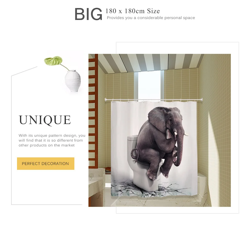 180 x 180cm Elegant Thinkers Digital Printed Polyester Bathroom Shower Curtain with 12 Hooks