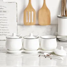 3 шт./компл. простой Керамика приправа Коробки Кухня контейнер для хранения специй банку может носиться с ложка из дерева, а также выставка деревянных полок