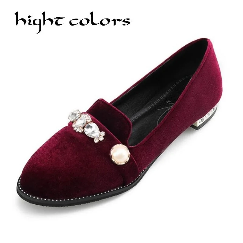 

Elegant Velvet Rhinestone Loafers 2018 New Women Flats Shoes Spring Round Toe Slip-on Casual Shoes Woman Fashion Plus Size 34 43