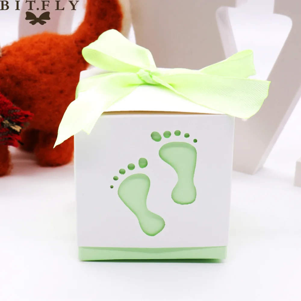 10 шт Детские лапки конфетные коробки мешок для сладостей Baby Shower Footprints на пляже любимая свободная лента для дня рождения свадьбы ребенка подарка