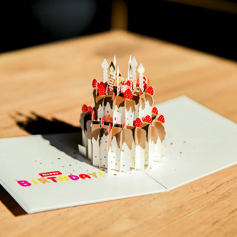  3D Handmade Cute Cartoon Dream Candle Cake Shape Paper Invitation Greeting Card PostCard Children K - 32858211134