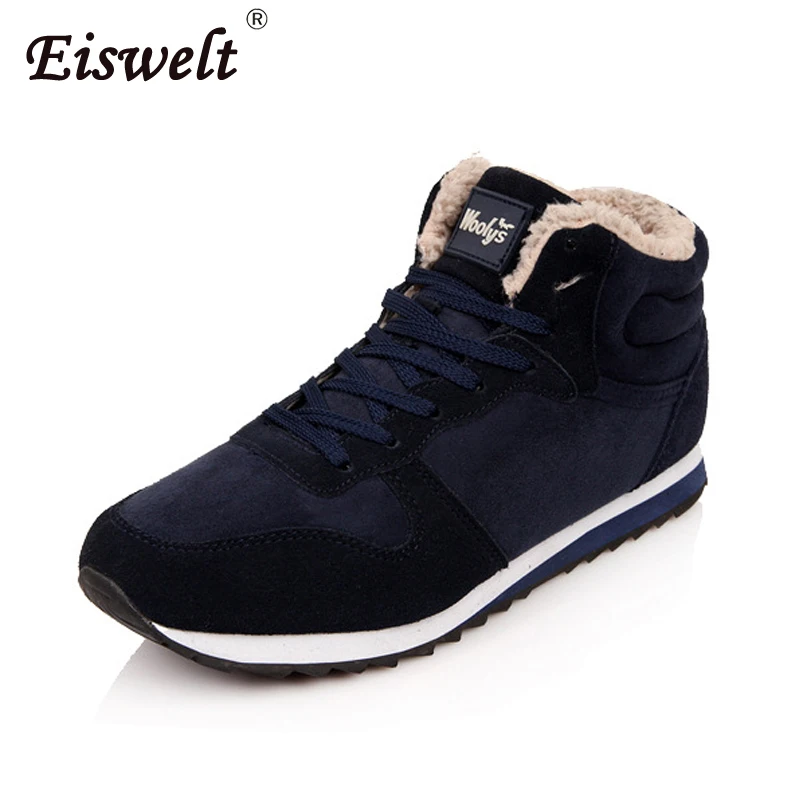 EISWELT/Для женщин теплая женская обувь зимние ботинки модная обувь из флока на шнуровке женские зимние Botas для женские ботильоны круглый носок