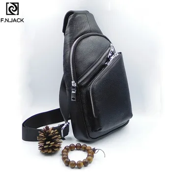 

F.N.JACK designer fanny pack chest bag genuine leather litchi twill fashionable mens waistbag single shoulder black belt bags