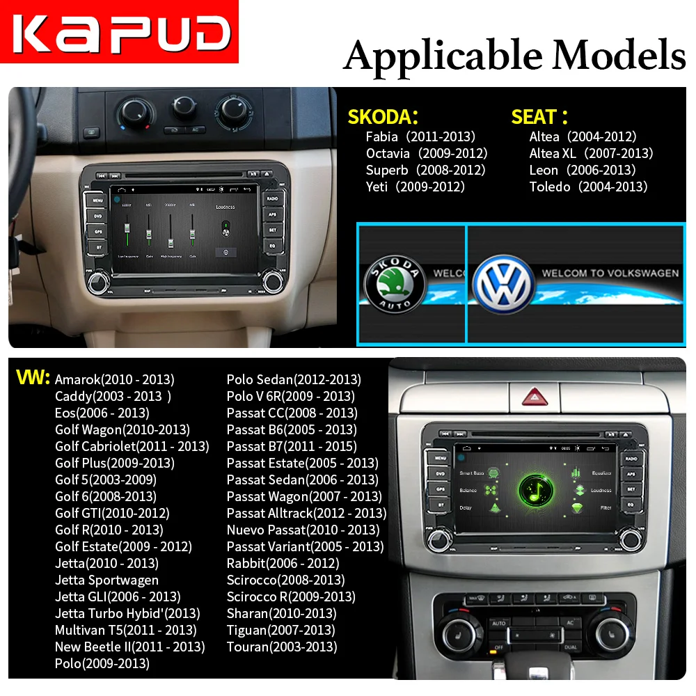 Cheap Kapud 2Din Car Radio Audio DVD Multimedia Player For Golf 5/Passat B6/Touran/Polo/Tiguan/Seat/Skoda Quad Core android 9.0 GPS 3