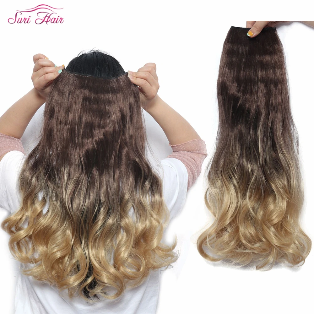 Suri Hair 24 ''Длинные Синтетические волосы на заколках для наращивания, волосы для наращивания с эффектом омбре, волнистые, блонд, коричневый, для черных женщин, 5 клипсов, шиньоны