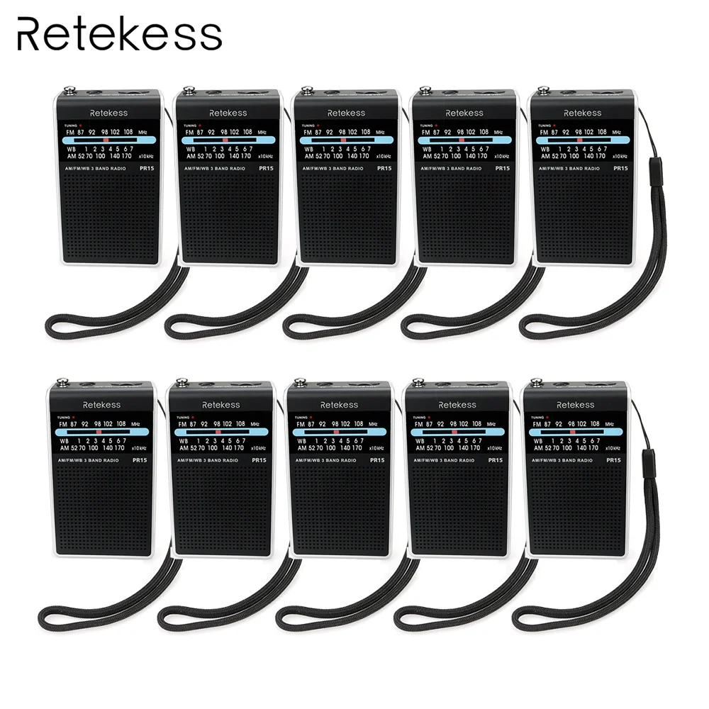 

10pcs Retekess PR15 Mini Pocket Radio FM/AM/NOAA Pointer Tuning Radio Receiver with Emergency Weather Warning Function F9214