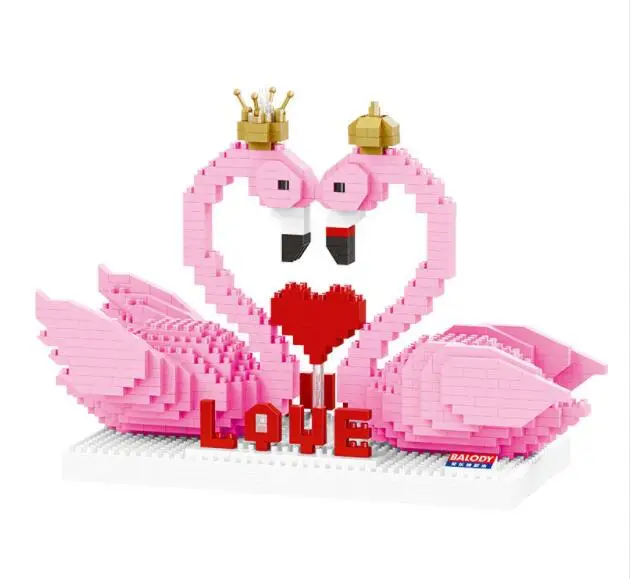 

Love animal creator Flamingo nanoblock Bird micro diamond building block model brick education toy collection for Valentine gift
