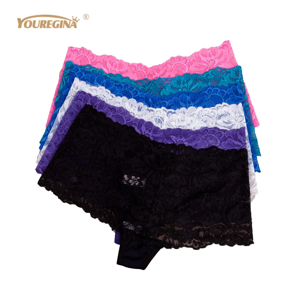 

YOUREGINA Sexy Lace Panties Women See through Transparente Shorts Women Female Intimates Boxers Boyshorts Short Pants 6pcs/set