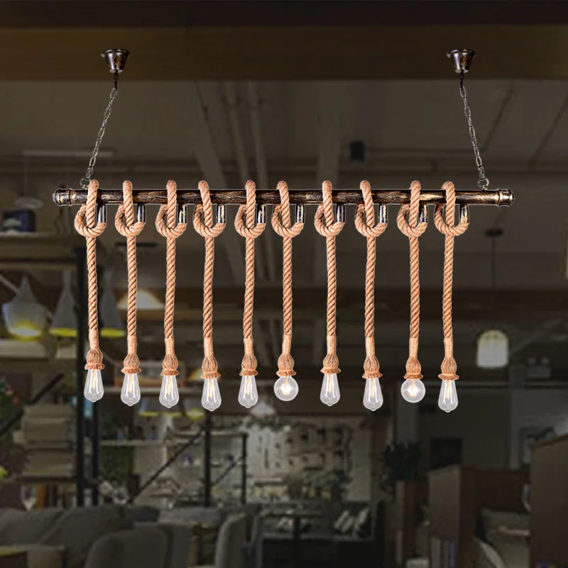 

NorDiem Hemp rope pendant light vintage personality loft bar cafe water pipe hanging lamp decoration edison lamp E27