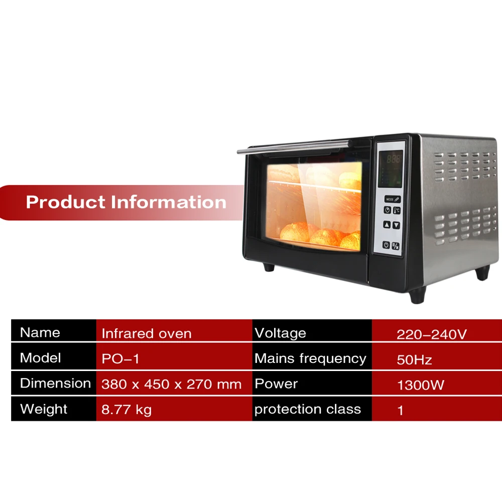 ITOP, кухонная Инфракрасная печь, 1300 Вт, 10л, бытовая плита, 5 видов приготовления, с камнем для пиццы, решетка, противень для выпечки