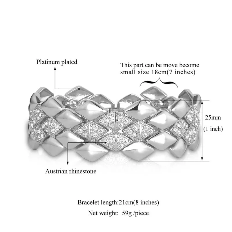 U7 Массивный Стразы Браслет Для Женщин Позолоченный Ювелирные Изделия Геометрический Звено Цепи Браслет H541 - Окраска металла: Платиновое покрытие