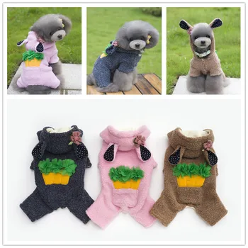 

FY113 Free shipping Winter clothes Pet dogs Lovely Warom Puppy dog Fleece 4 legs Radish Pattern Rabbit Overall Costum