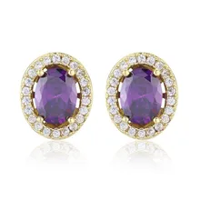 Латунь W золотой цвет Овальный Фиолетовый вокруг CZ Циркон серьги-гвоздики с камнем для женщин девочек Роскошные ювелирные изделия Kolczyki Aros Aretes корейский