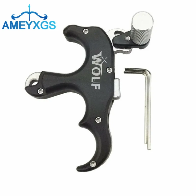 Archery Compound Bow Release Aids 3 Finger Grip Caliper Thumb Trigger Handle