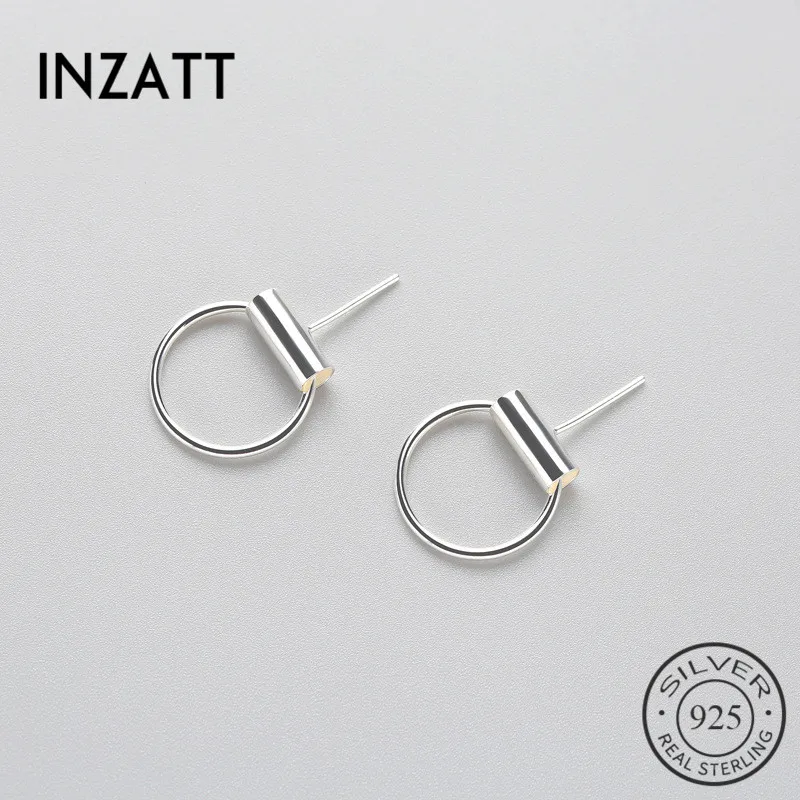

INZATT Fashion Real 925 Sterling Silver Round Stud Earrings Minimalist Trendy Accessories Gift For Women Party Jewelry Bijoux