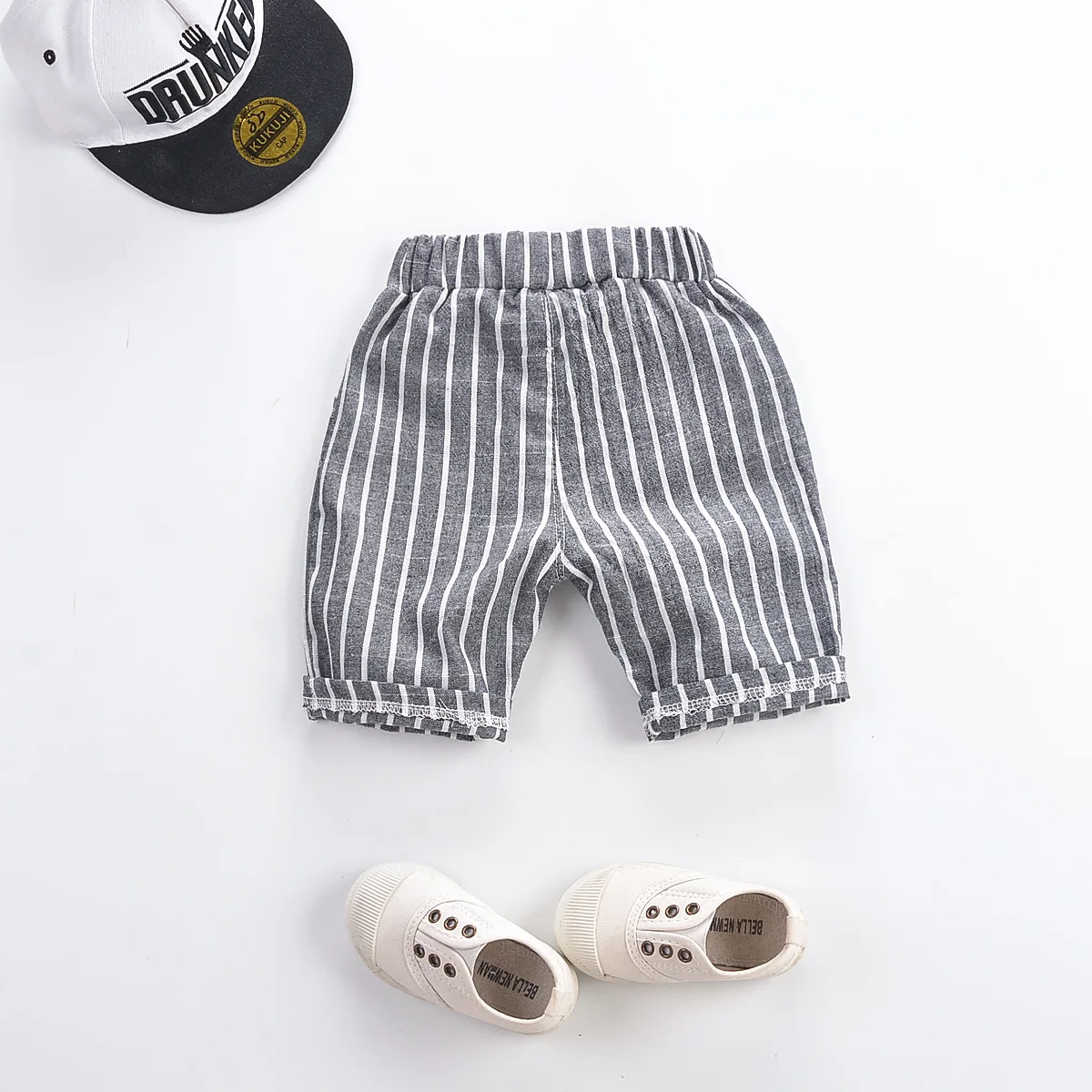 Kids Cotton Linen Trousers Summer Beach Loose Shorts for Boys Toddler Baggy Pants Black White Striped Plaid Baby Short