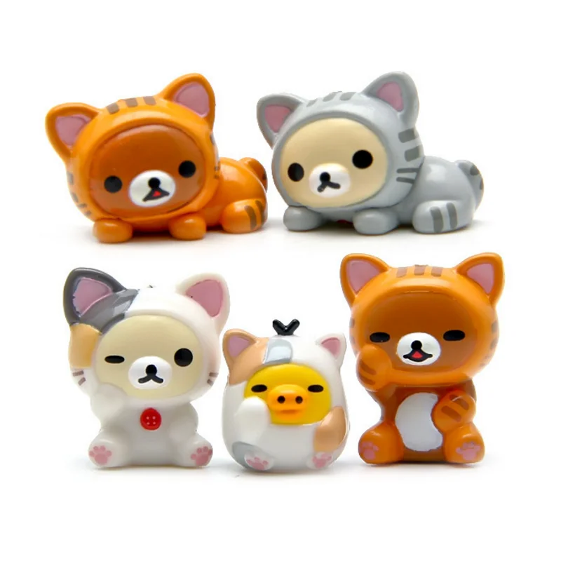 

5 pcs /set new Rilakkuma Cosplay Mini Cat PVC Action Figures Toys Moss Bonsai Small Landscape Animals Model Decoration Toy