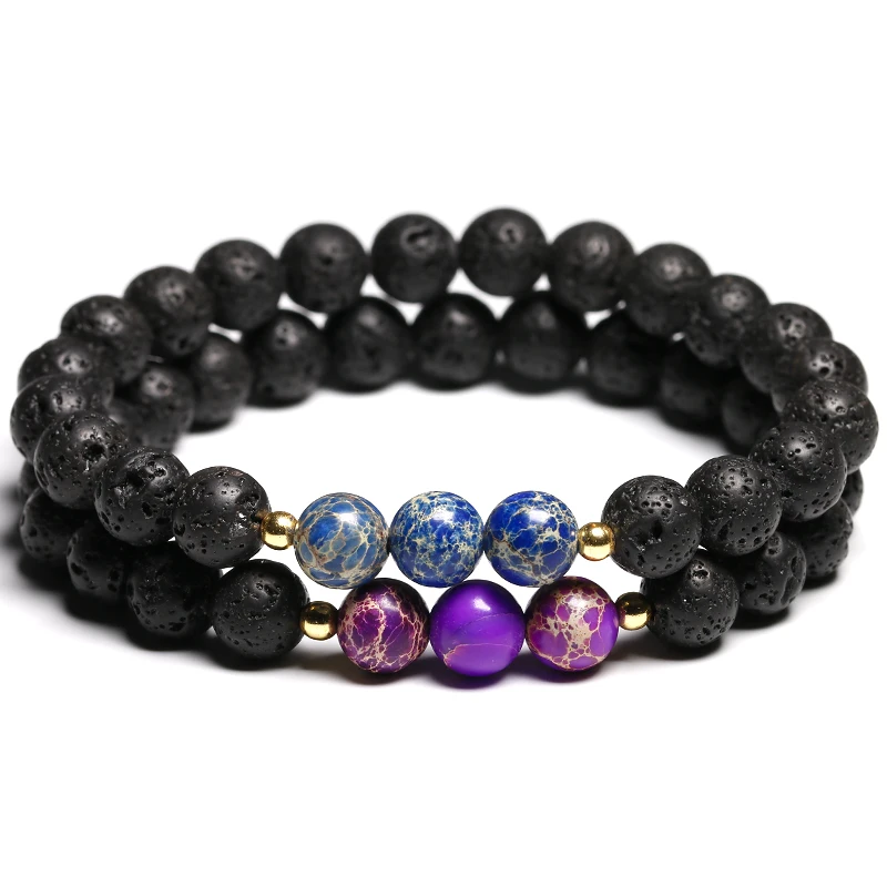

Ntural Black Lava Stone With Emperor Stone Beaded Strand Bracelet Women Men Couple Gift Jewelry Energy lucky Accessories