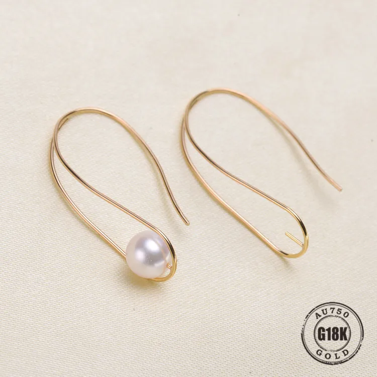 

Luxury genuine 18k gold jewelry for women top quality yellow gold earrings Fit Half Hole Pearl DIY Accessories