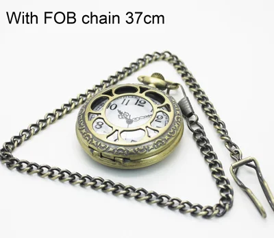 1061) винтажные латунные полые цветочные карманные часы ожерелье 12 шт/партия - Цвет: With FOB Chain 37CM