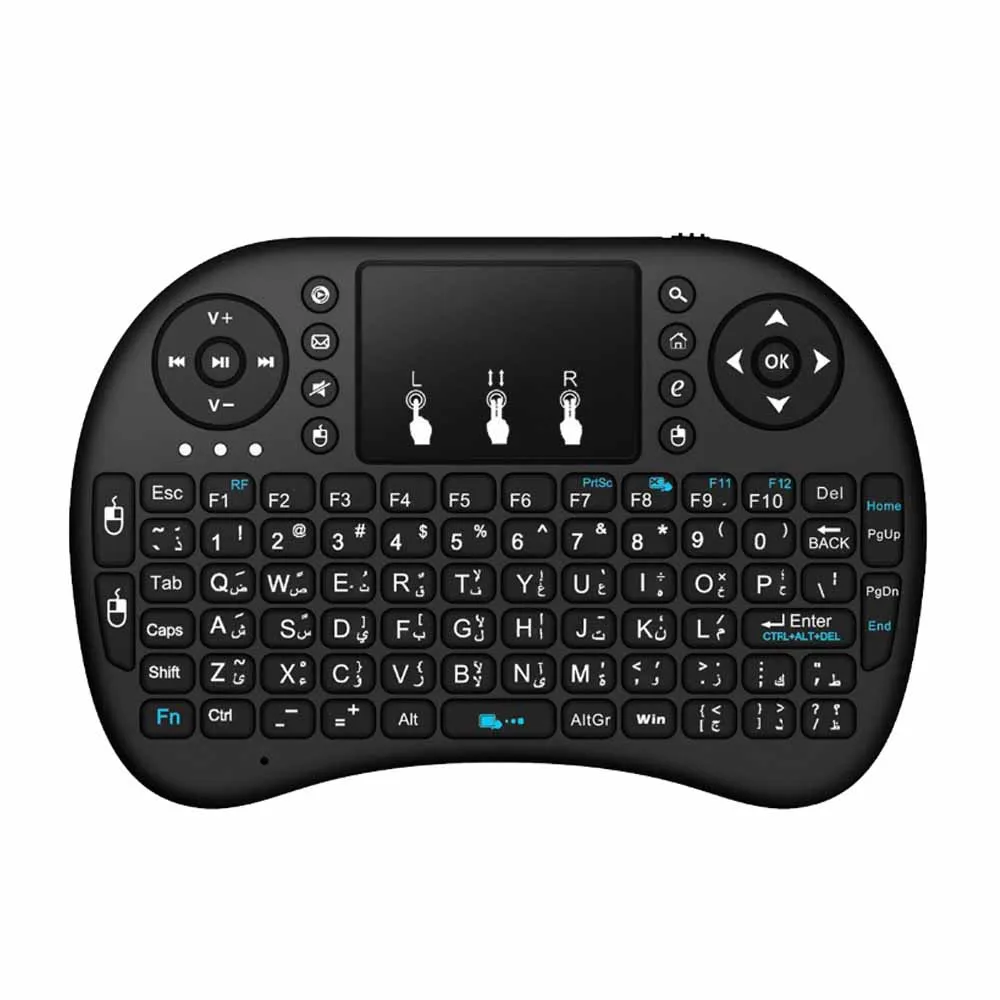 AVATTO оригинальная i8 Мини игровая клавиатура на английском, русском, иврите с 2,4 ГГц беспроводной сенсорной панелью Air mouse для Smart tv, Android Box - Цвет: Arabic Black i8