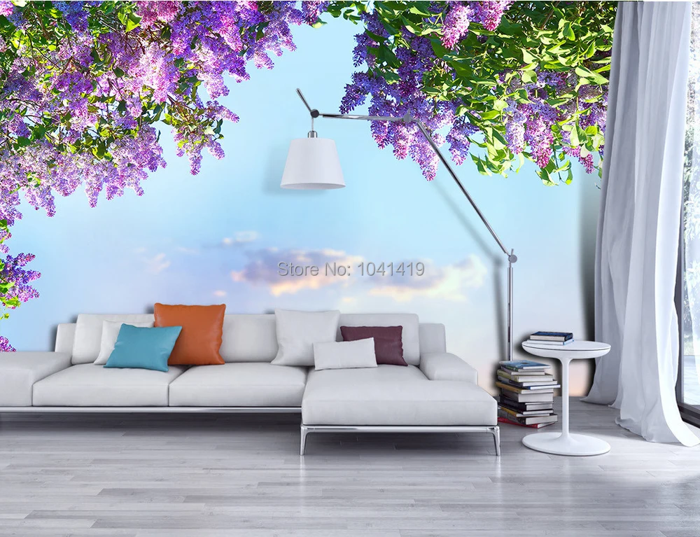 3D комната пейзаж обои красивые цветы фиолетовый настенные фрески спальня настенный Декор Papel де Parede обои обустройство дома