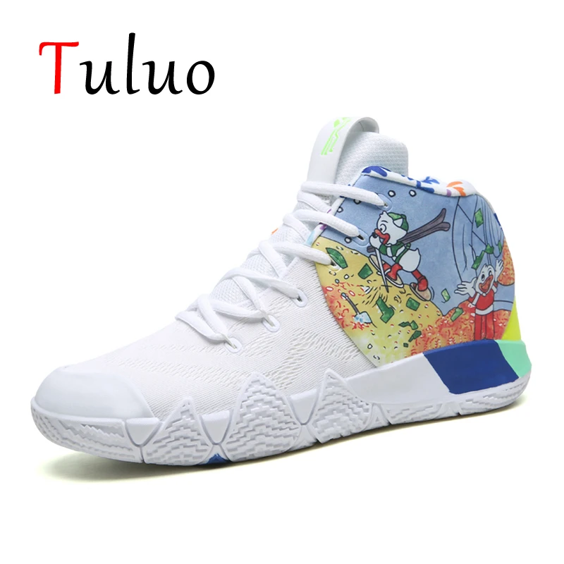 

TULUO Graffiti White Basketball Shoes Men Ankle Boots Jordans Retro Sport Shoe Outdoor Breathable Gym Trainers zapatillas hombre
