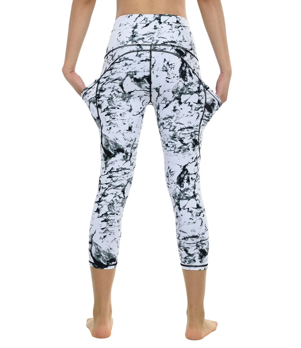 Dragon Fit мраморные Капри, штаны для йоги для женщин, эластичные спортивные Капри для фитнеса, леггинсы с карманами, спортивная одежда, леггинсы для бега, женские