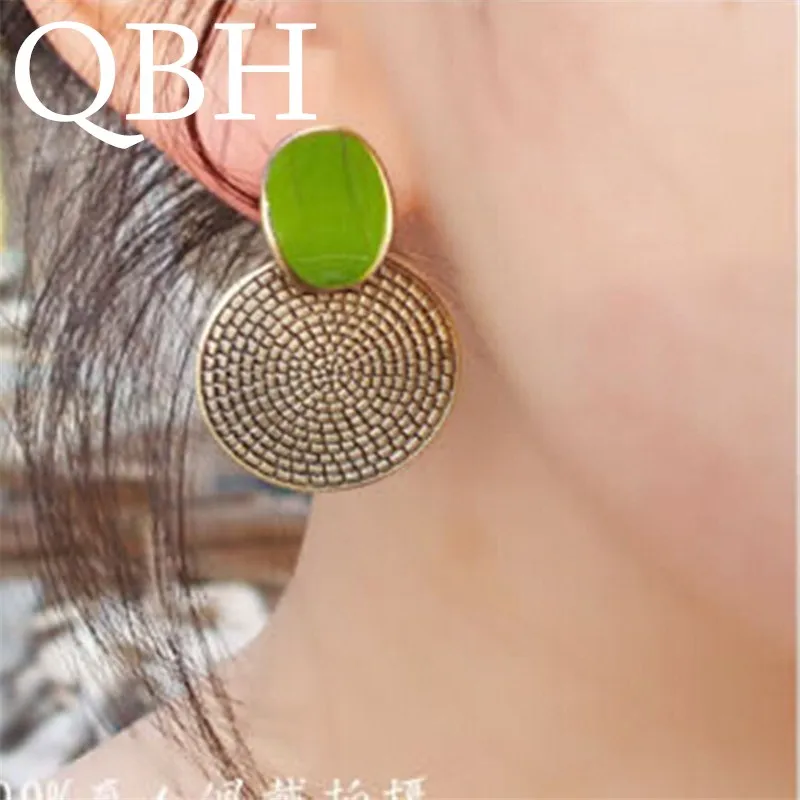 Женские винтажные серьги с эмалью круглые в полоску стиле бохо под античную