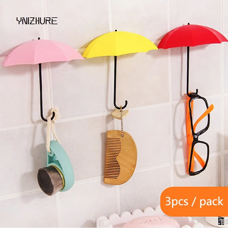 

3pcs / lot Creative Umbrella Style Strong Glue Hooks Seamless Wall Sticky Hooks Carton Packaging Furniture Hooks