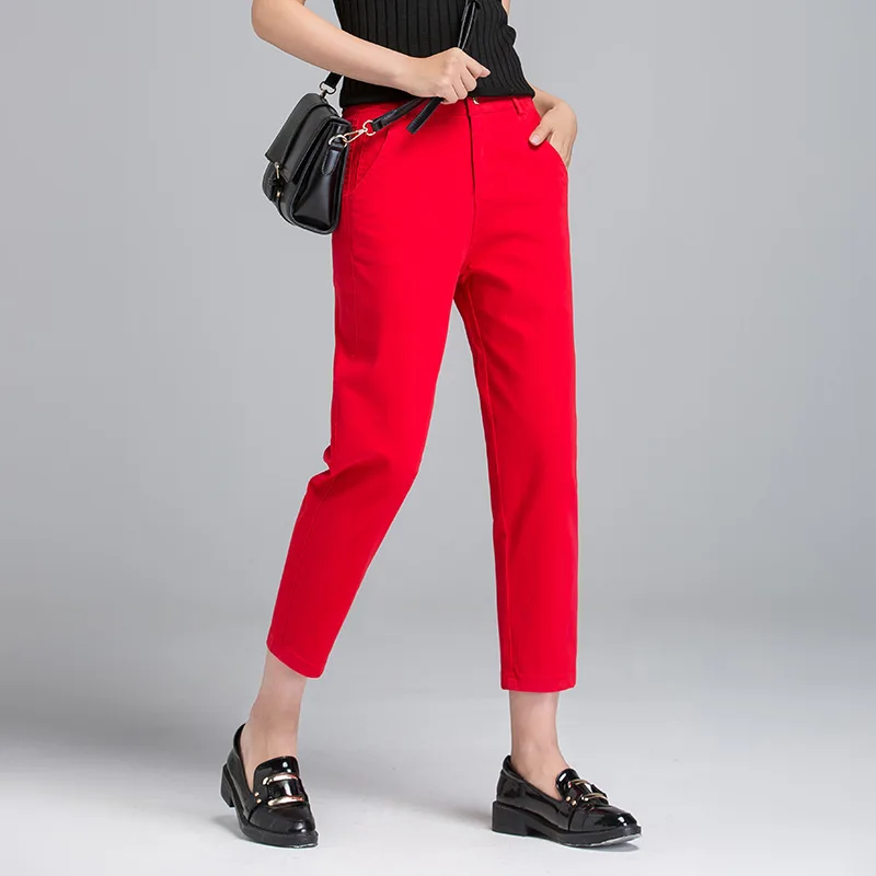 

Plus Size women High Waist Stretch Long Pants female Cotton casual Straight Trousers Office work ankle lenght Pants Ladies