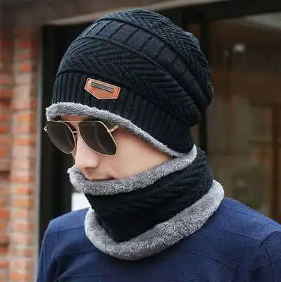 

Men hat knitted wool hat winter plus velvet warm cover men's hat bib outdoor hat