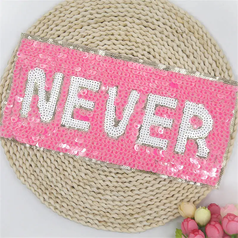 

DoreenBeads Autumn Sequined Patches English Letter Sew On For Clothing DIY Applique Stickers Garment Accessory Sweater Badge 1PC