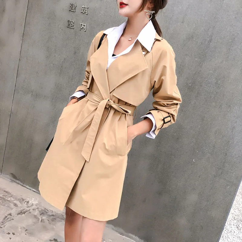 Hot sale Fashion women's long coat khaki jackets Autumn Women Classic