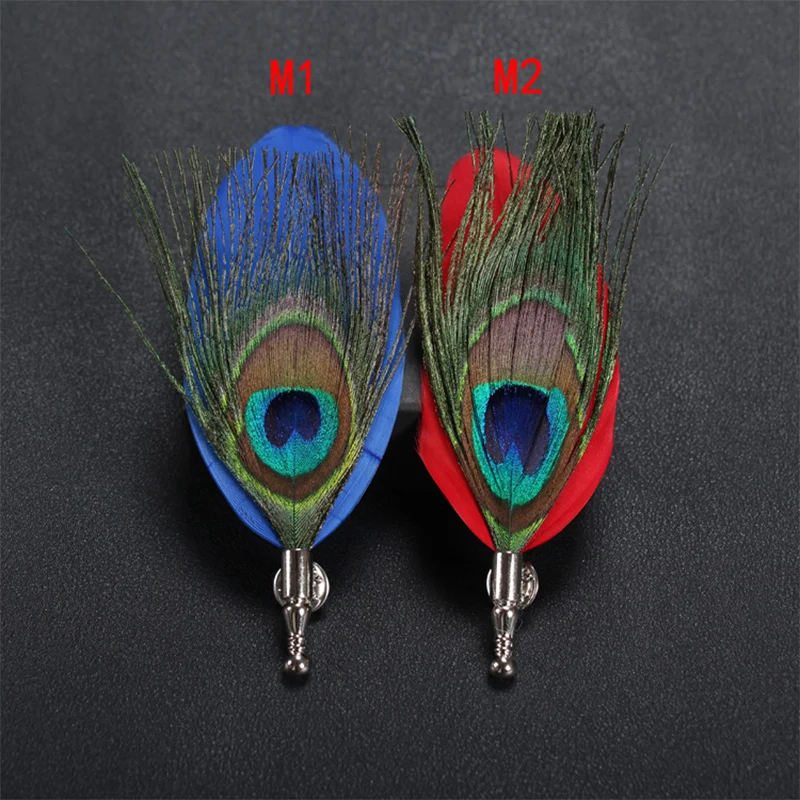 

5pcs New fashion men feathers flower lapel pin Preside suit boutonniere fabric button broches collar pins for Wedding party gift