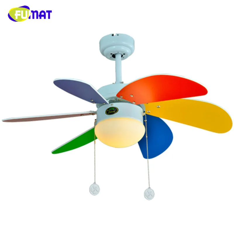 Fumat Colour Ceiling Fans Children Room Led 6pcs Wood Leaf
