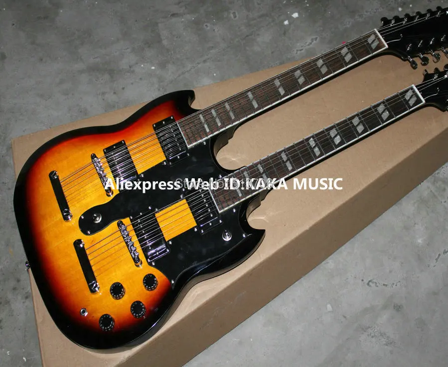 

Newest Sunburst Double Neck Electric Guitar 6/12 strings Wholesale Guitars