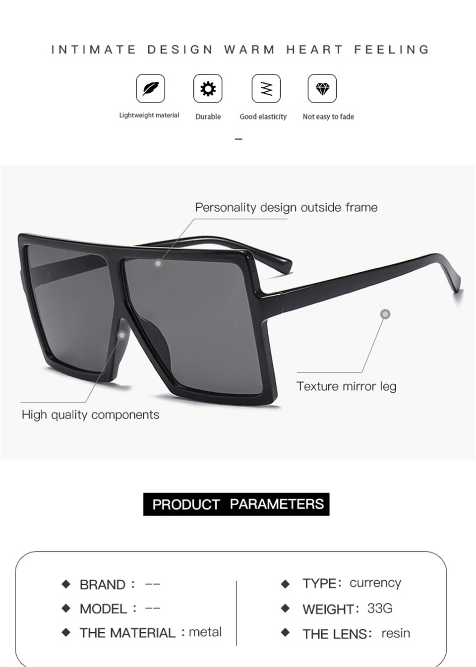 Big Frame Gradient Shades Oversized Sunglasses Square Brand Designer Vintage Women Fashion Sun Glasses Oculos De Sol UV400 (2)