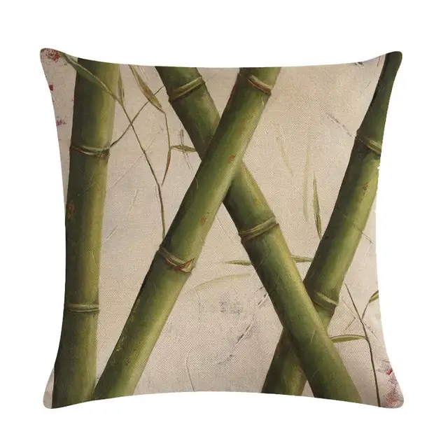 45cm*45cm Retro bamboo and bamboo leaves pattern linen/cotton throw