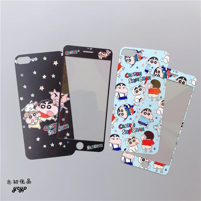 Crayon Shinchan для iPhone XSmax/XR 8 7 plus противоударный бампер и задняя Передняя закаленная стеклянная пленка для экрана для iPhone X 7 6s игрушка