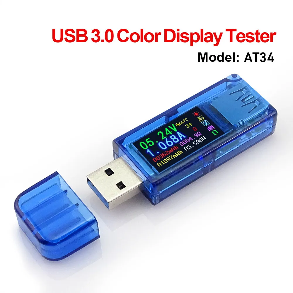 AT34 USB3.0 IPS HD цветной экран USB тестер напряжения тока Емкость энергии Мощность
