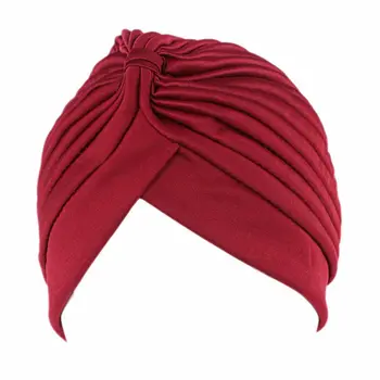 

Women Muslim Hijabs Casual Fashion Hats Hot Sale Burgundy Cotton Skullies Brimless Adult Ethnic Solid Female Yellow Beanies