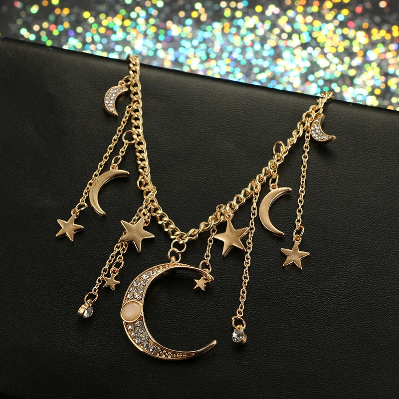 

Shiny Star & Moon Pendant Gold Color Stone Necklace For Women New Bijoux Maxi Statement Necklaces Collier Fashion Jewelry N48