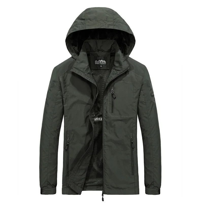  Mens Windbreaker Jackets Military Cargo Hooded Water Proof Wind Breaker Casual Coat Male Large Size