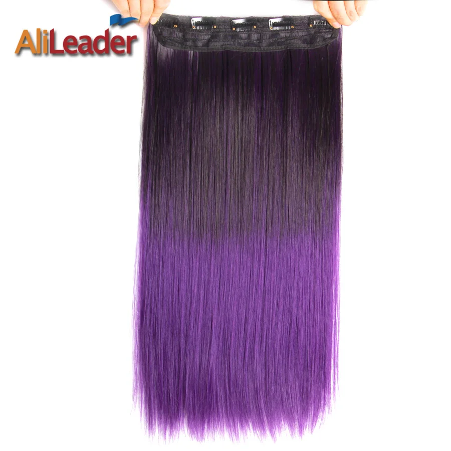 

Alileader 5 Clips 22Inch Long Straight Ombre Clip In On Hair Extensions Rainbow Hair Color Natural Synthetic Hairpiece For Women